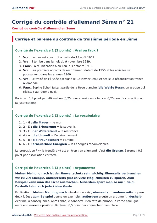 Corrigé du contrôle « Corrigé du contrôle d’allemand 3ème n° 21 » en PDF