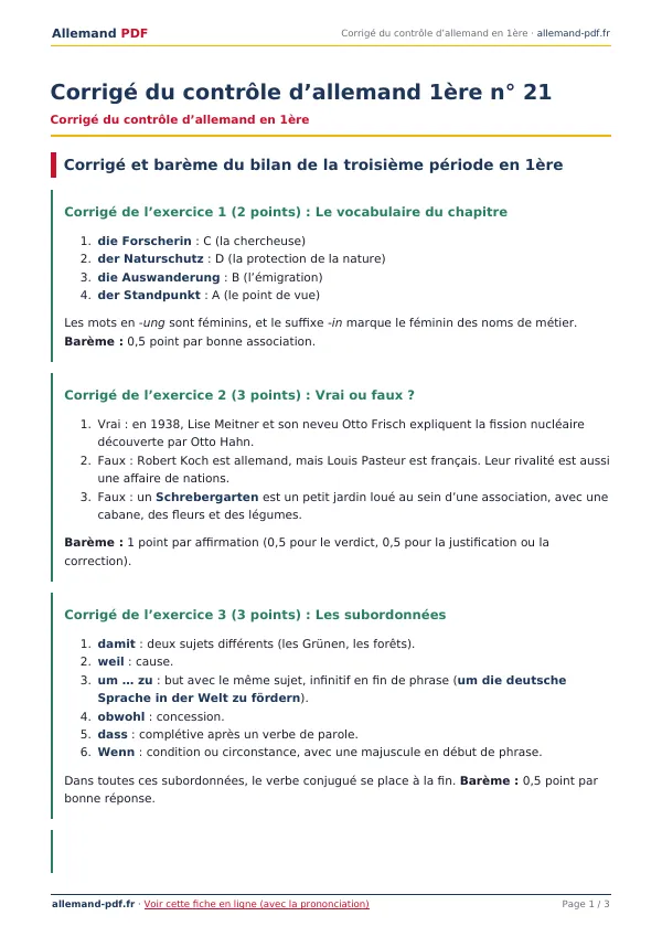 Corrigé du contrôle « Corrigé du contrôle d’allemand 1ère n° 21 » en PDF