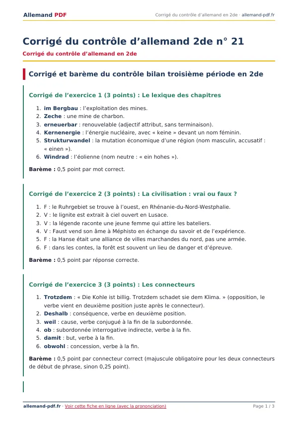 Corrigé du contrôle « Corrigé du contrôle d’allemand 2de n° 21 » en PDF