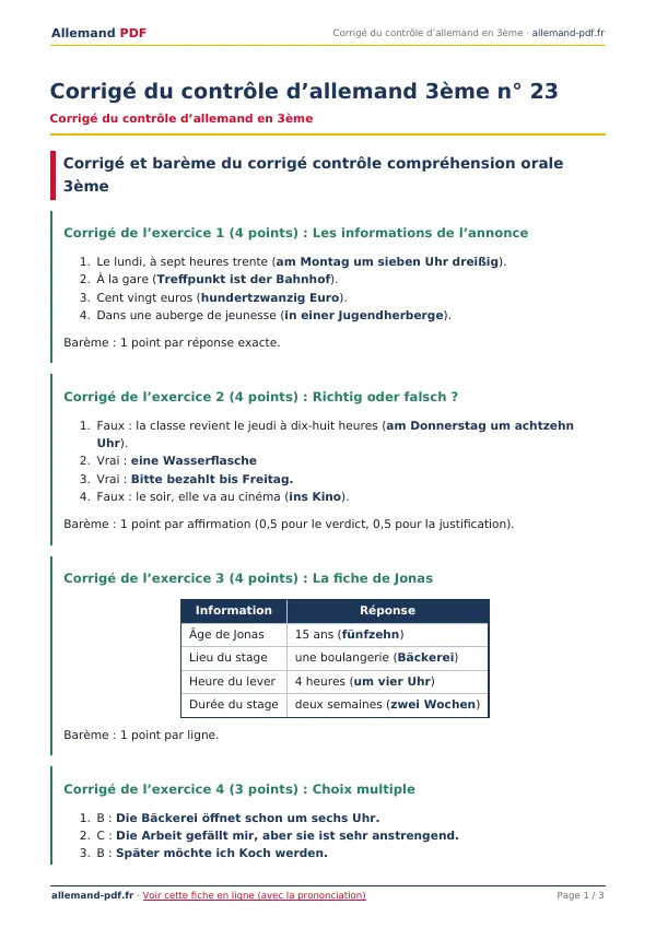 Corrigé du contrôle « Corrigé du contrôle d’allemand 3ème n° 23 » en PDF