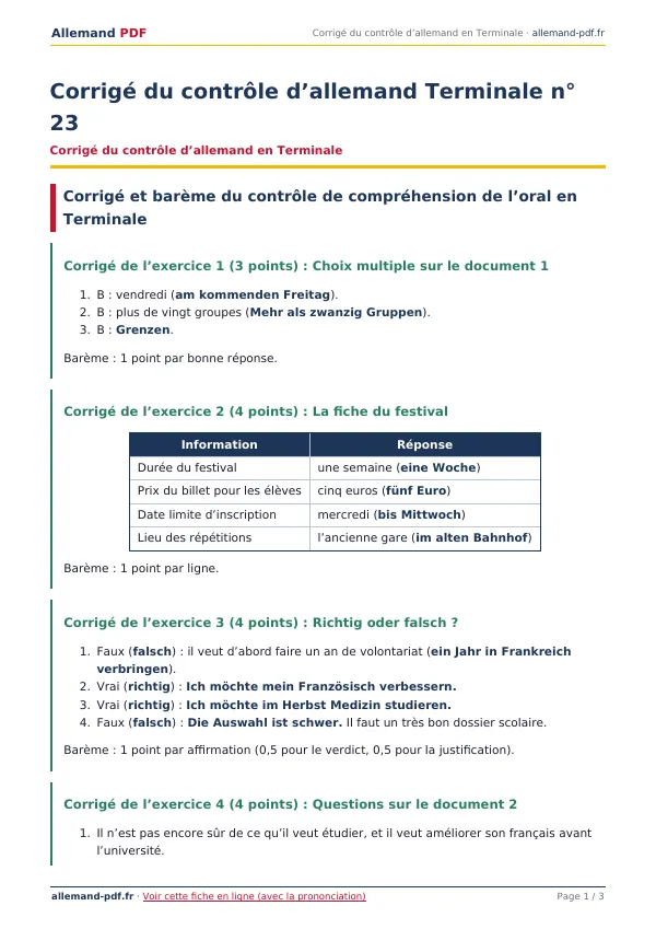 Corrigé du contrôle « Corrigé du contrôle d’allemand Terminale n° 23 » en PDF