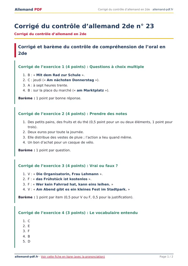 Corrigé du contrôle « Corrigé du contrôle d’allemand 2de n° 23 » en PDF