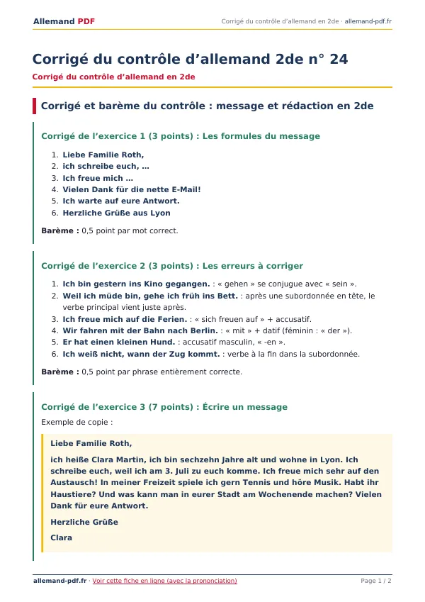 Corrigé du contrôle « Corrigé du contrôle d’allemand 2de n° 24 » en PDF