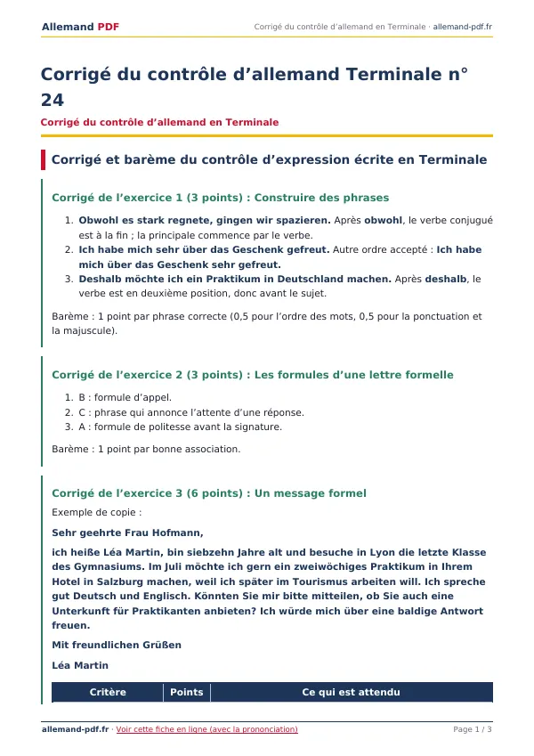 Corrigé du contrôle « Corrigé du contrôle d’allemand Terminale n° 24 » en PDF