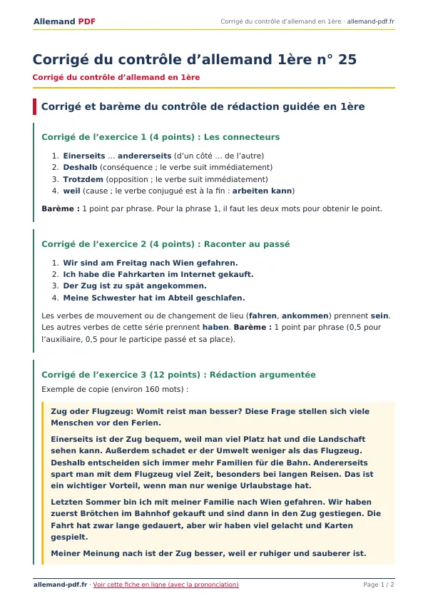 Corrigé du contrôle « Corrigé du contrôle d’allemand 1ère n° 25 » en PDF