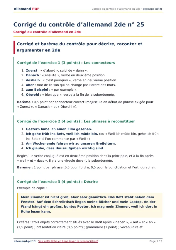 Corrigé du contrôle « Corrigé du contrôle d’allemand 2de n° 25 » en PDF