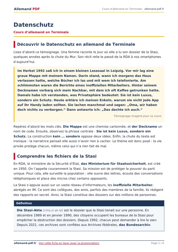 Cours « Datenschutz » en PDF