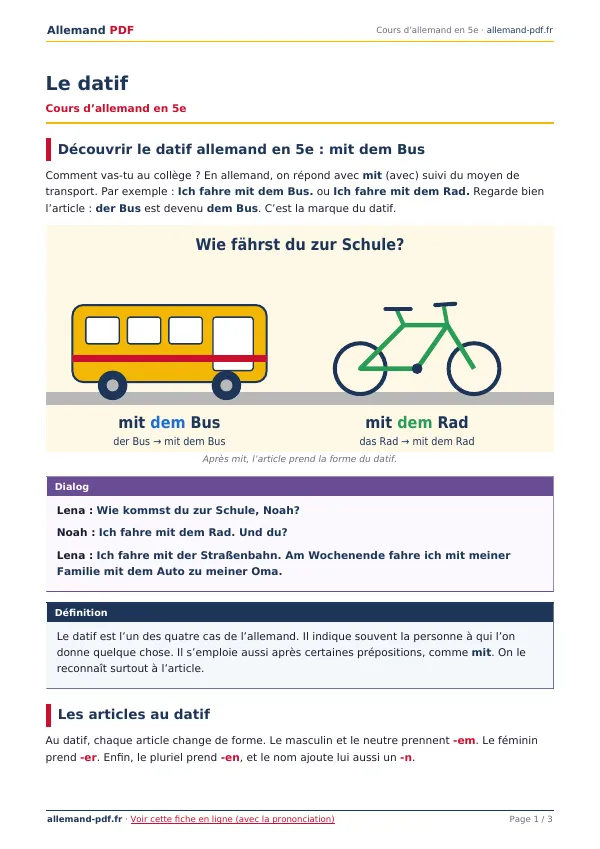Cours « Le datif » en PDF
