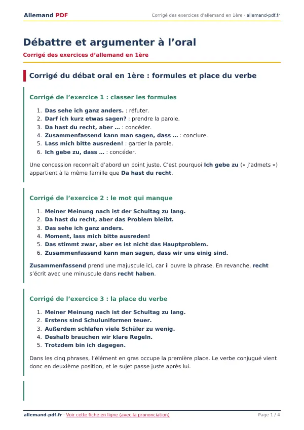 Corrigé « Débattre et argumenter à l’oral » en PDF