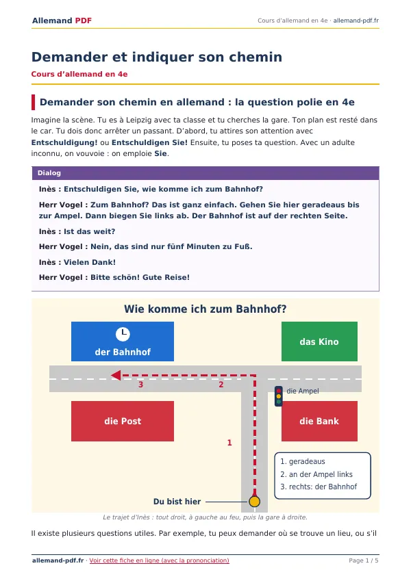 Cours « Demander et indiquer son chemin » en PDF