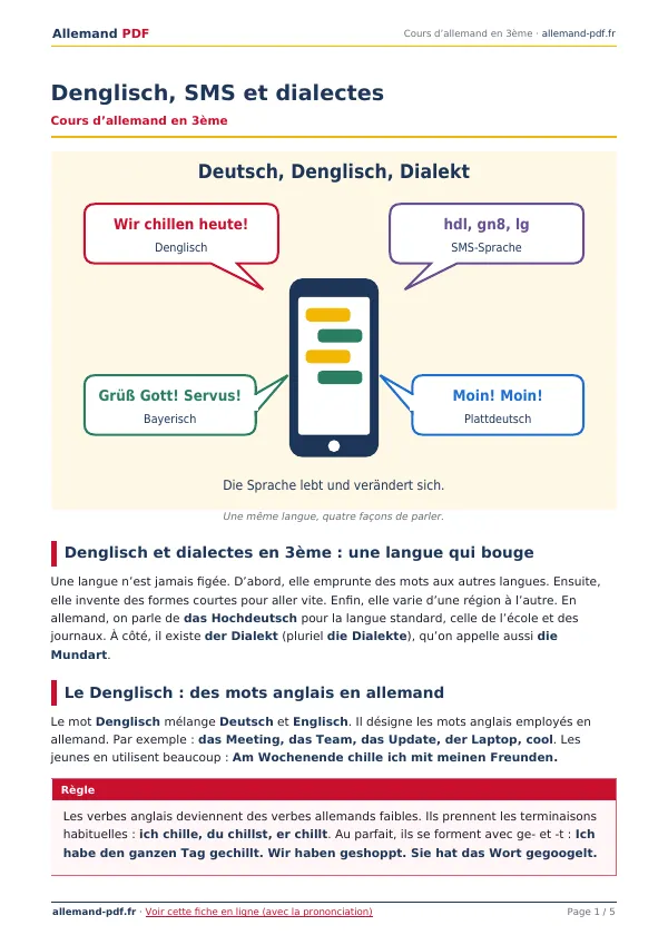 Cours « Denglisch, SMS et dialectes » en PDF