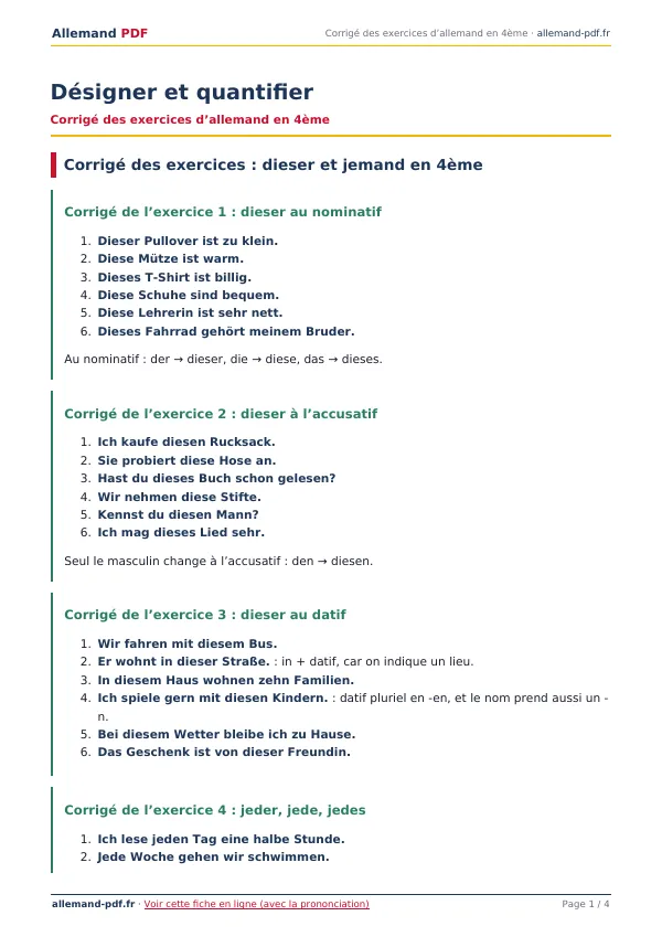 Corrigé « Désigner et quantifier » en PDF