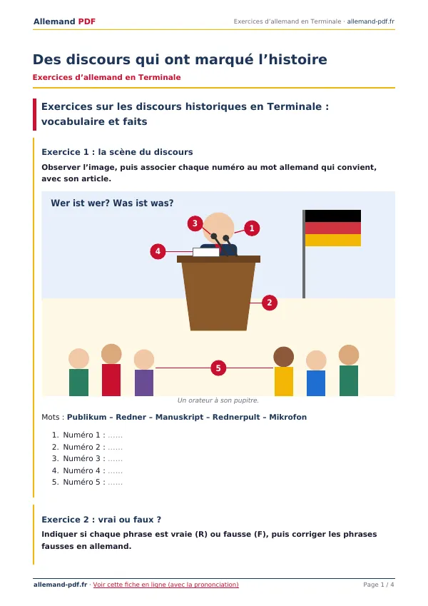 Exercices « Des discours qui ont marqué l’histoire » en PDF
