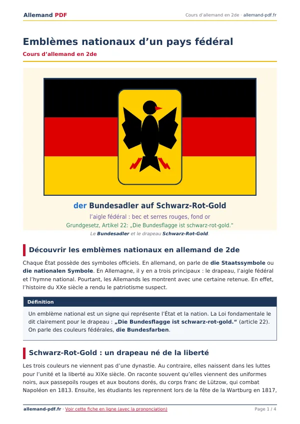 Cours « Emblèmes nationaux d’un pays fédéral » en PDF