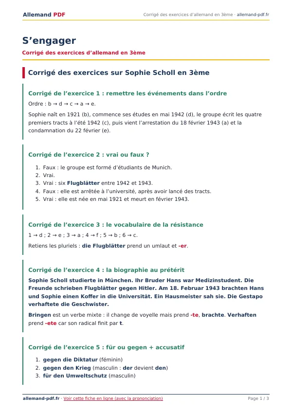 Corrigé « S’engager » en PDF