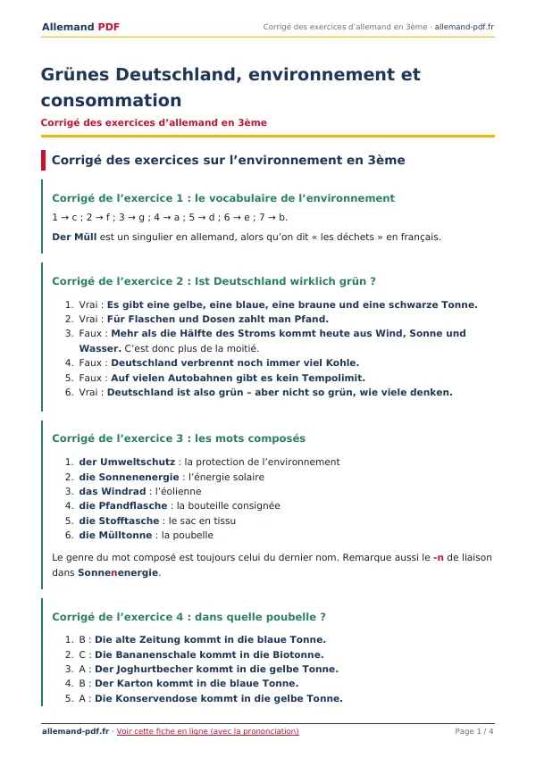 Corrigé « Grünes Deutschland, environnement et consommation » en PDF