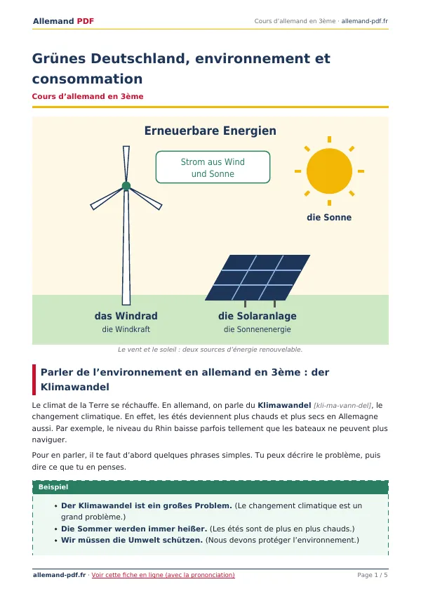 Cours « Grünes Deutschland, environnement et consommation » en PDF