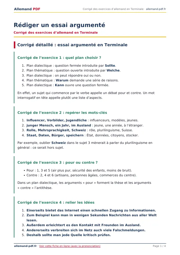 Corrigé « Rédiger un essai argumenté » en PDF