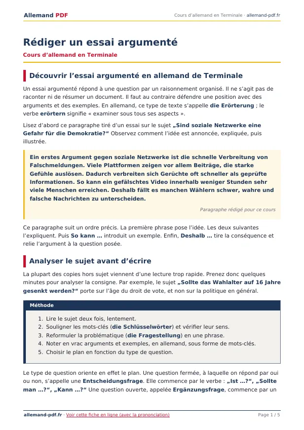 Cours « Rédiger un essai argumenté » en PDF