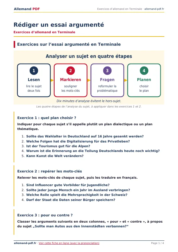 Exercices « Rédiger un essai argumenté » en PDF