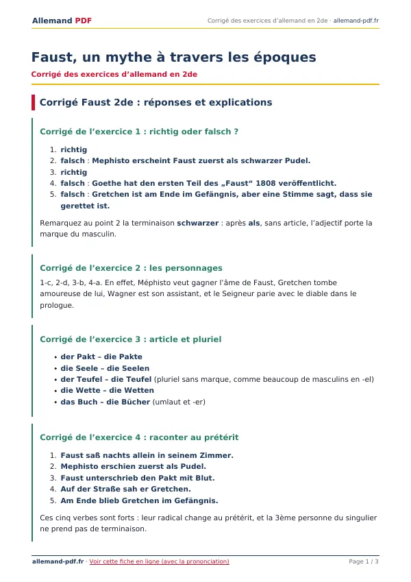 Corrigé « Faust, un mythe à travers les époques » en PDF