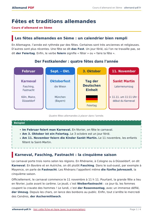Cours « Fêtes et traditions allemandes » en PDF