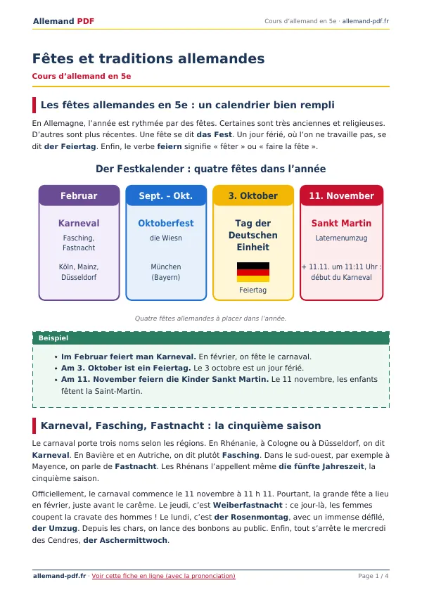 Cours « Fêtes et traditions allemandes » en PDF