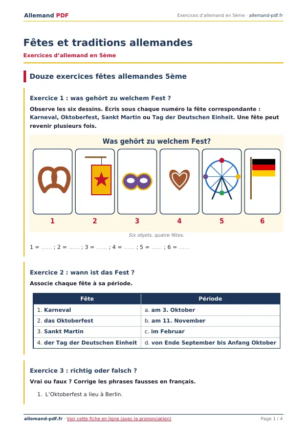 Exercices « Fêtes et traditions allemandes » en PDF