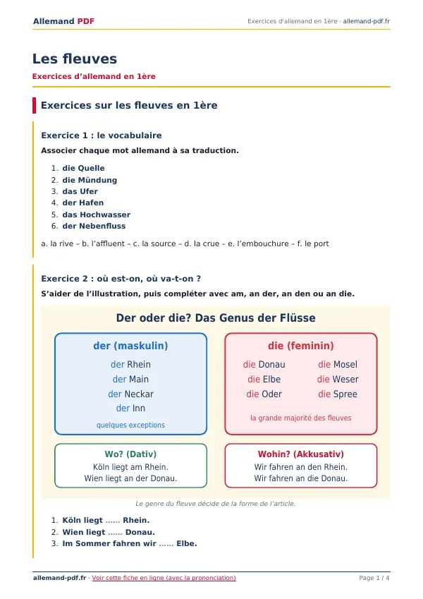 Exercices « Les fleuves » en PDF