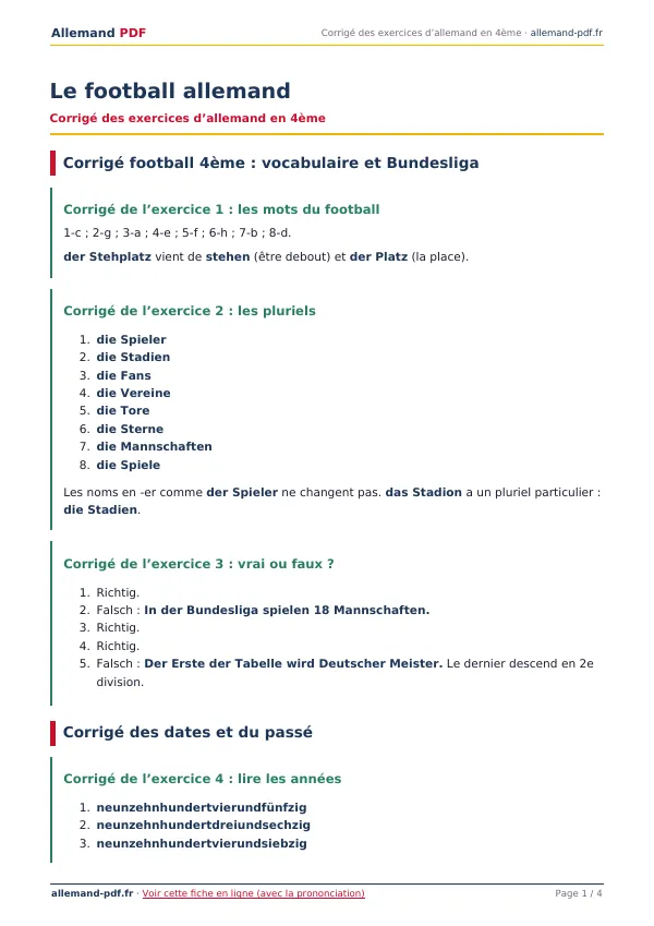 Corrigé « Le football allemand » en PDF