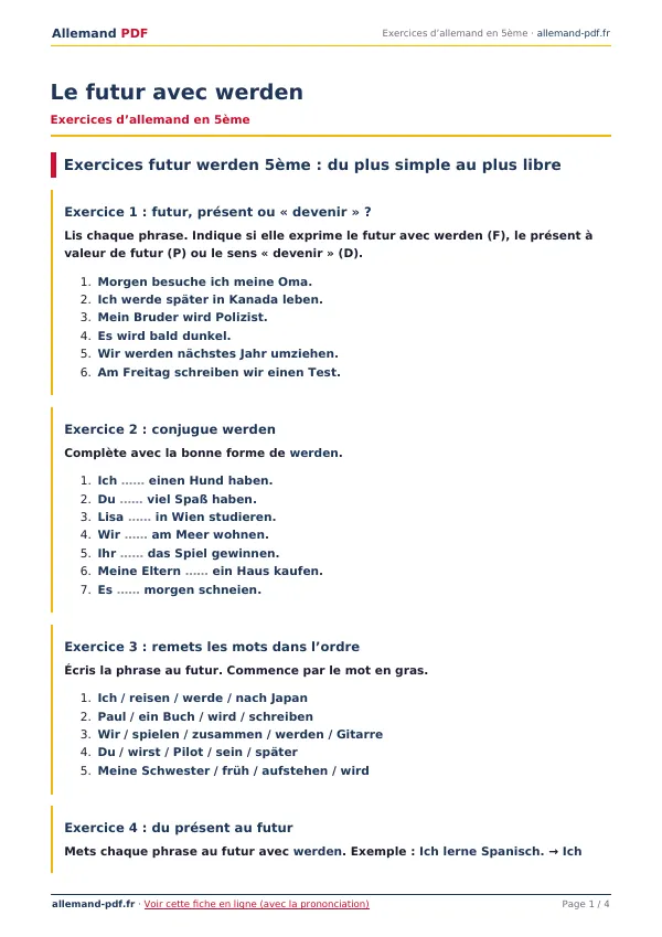 Exercices « Le futur avec werden » en PDF