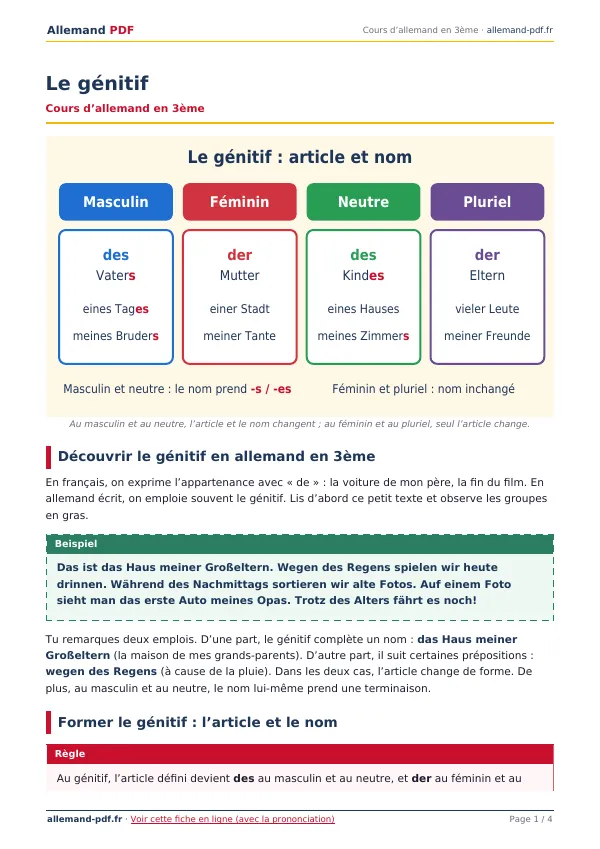 Cours « Le génitif » en PDF