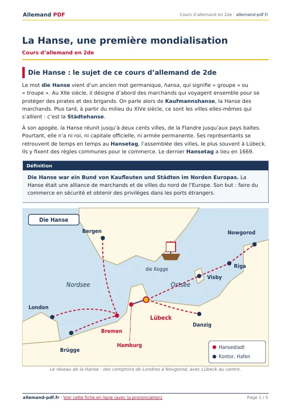 Cours « La Hanse, une première mondialisation » en PDF