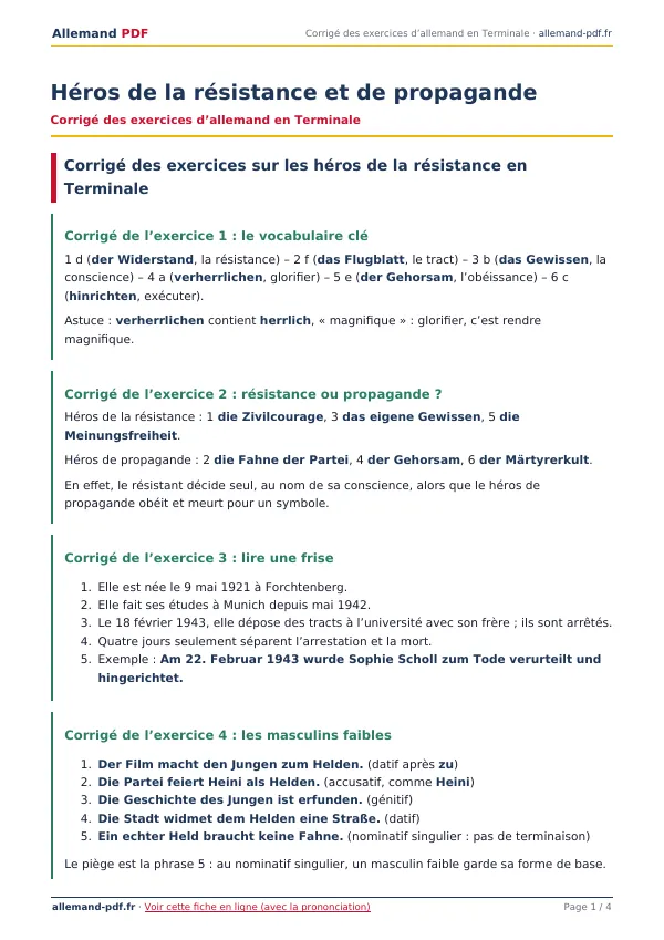 Corrigé « Héros de la résistance et de propagande » en PDF