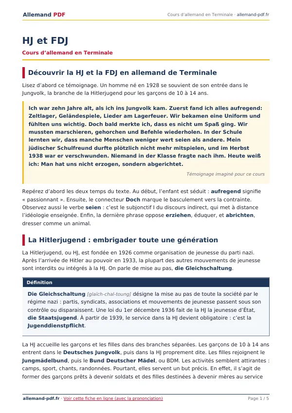 Cours « HJ et FDJ » en PDF
