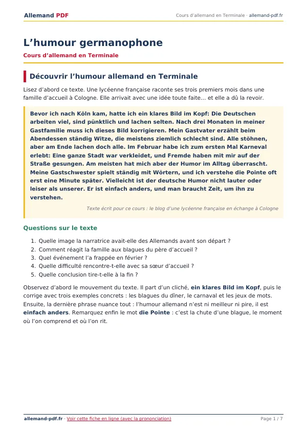 Cours « L’humour germanophone » en PDF