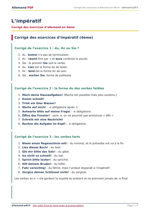 Corrigé « L’impératif » en PDF