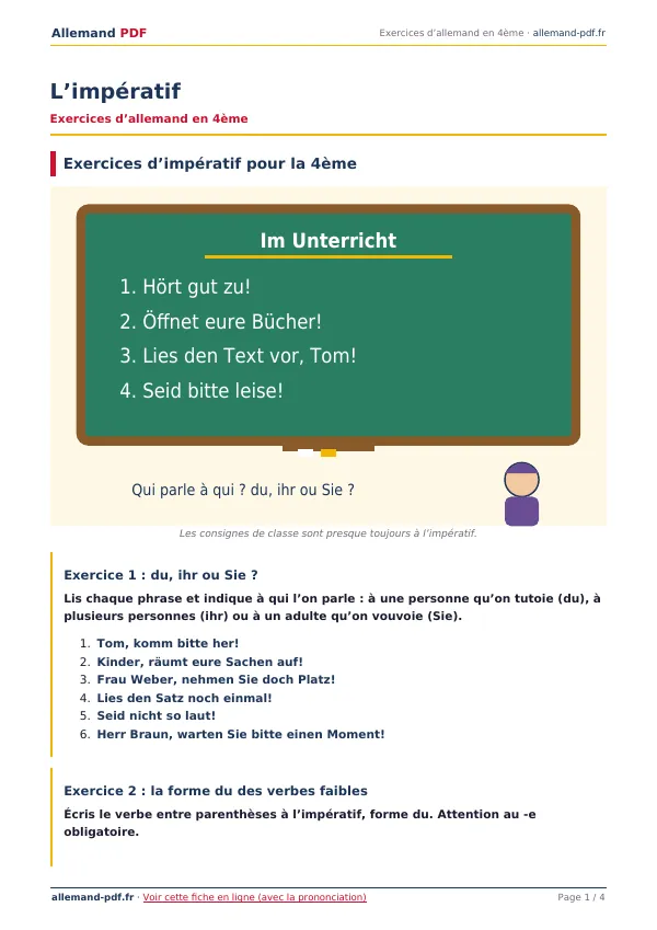 Exercices « L’impératif » en PDF