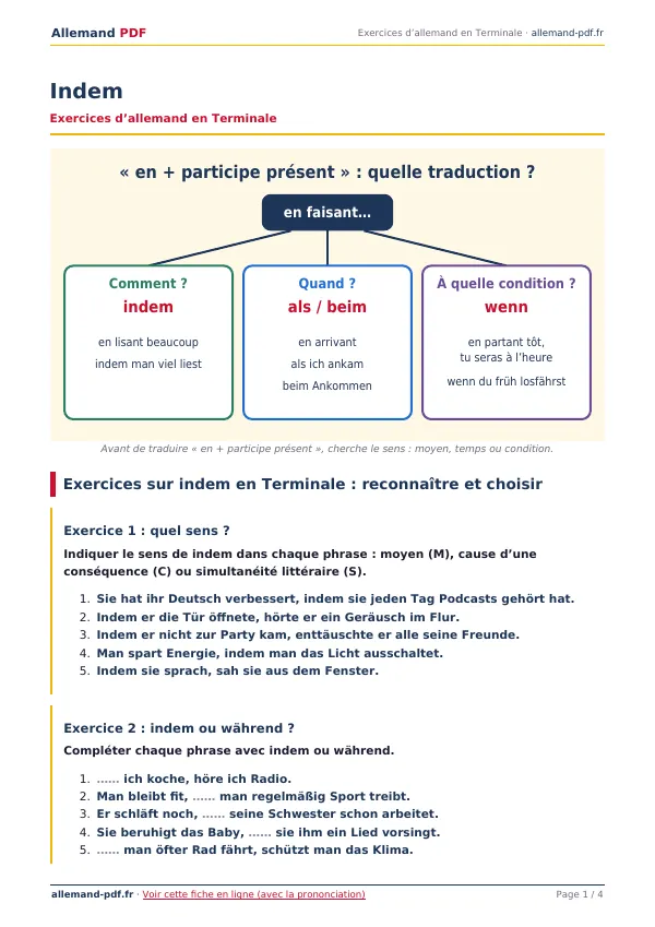 Exercices « Indem » en PDF