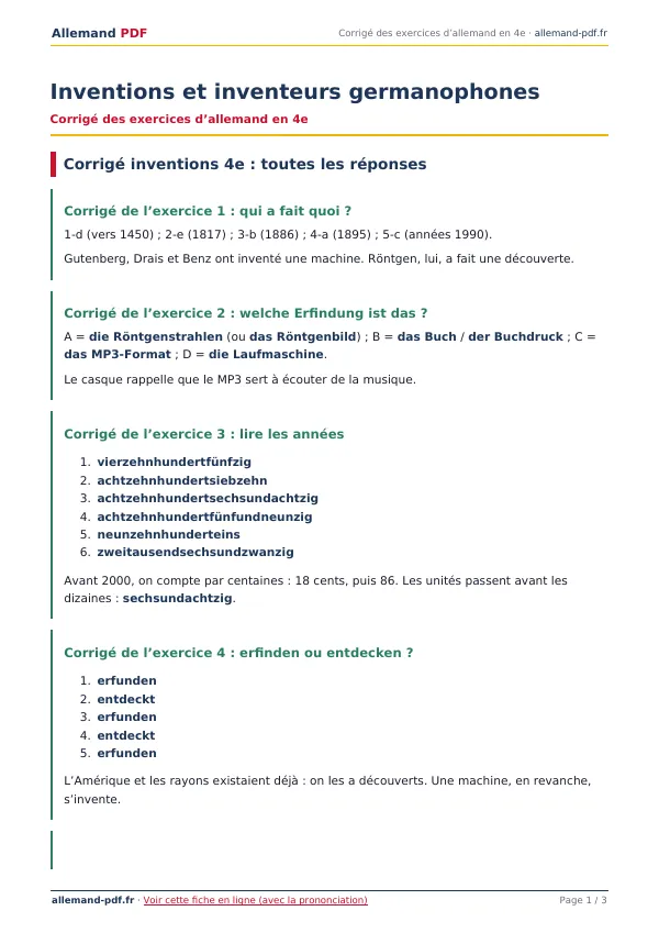 Corrigé « Inventions et inventeurs germanophones » en PDF