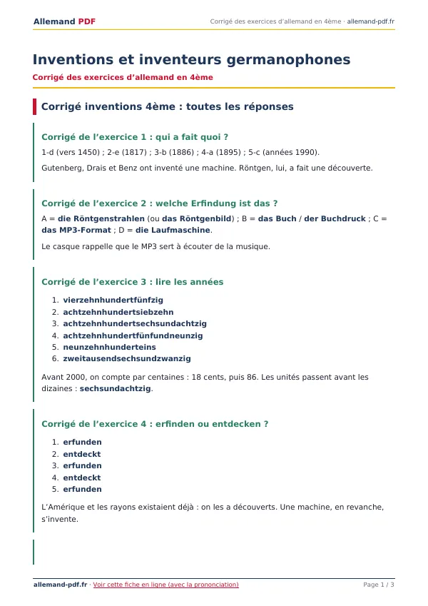 Corrigé « Inventions et inventeurs germanophones » en PDF