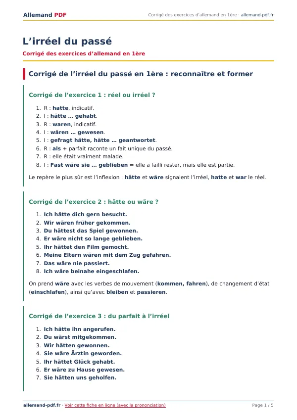 Corrigé « L’irréel du passé » en PDF