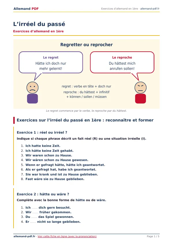 Exercices « L’irréel du passé » en PDF