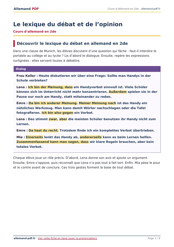Cours « Le lexique du débat et de l’opinion » en PDF