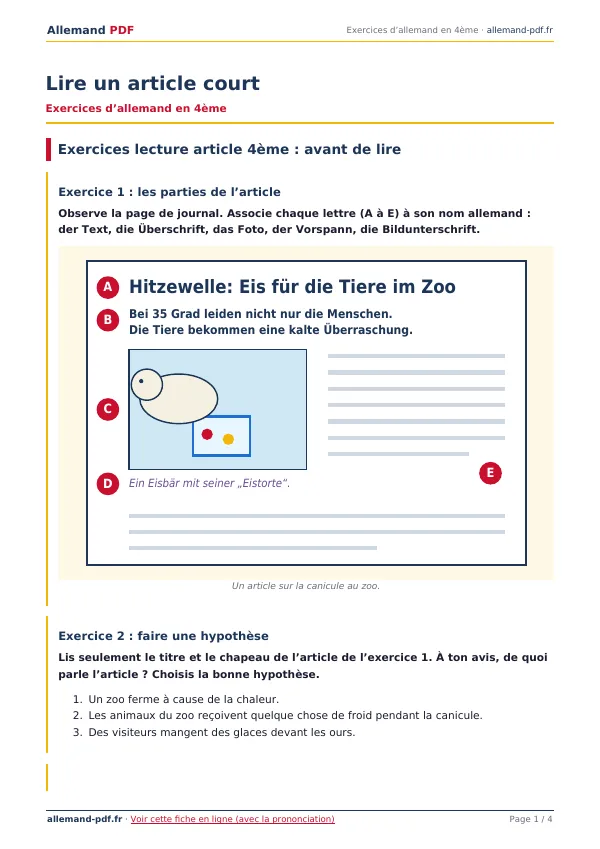 Exercices « Lire un article court » en PDF