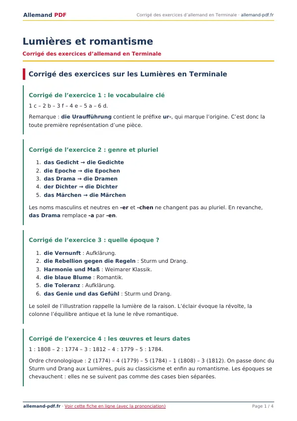 Corrigé « Lumières et romantisme » en PDF