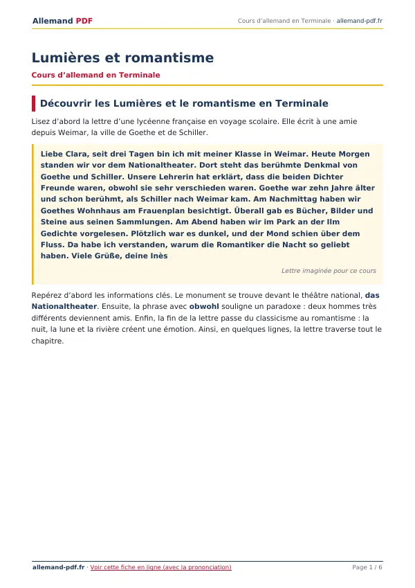 Cours « Lumières et romantisme » en PDF
