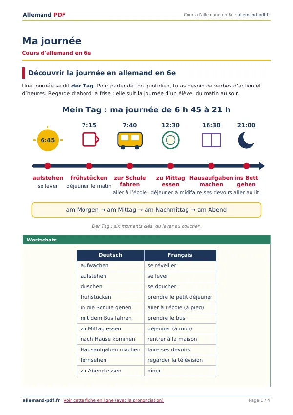 Cours « Ma journée » en PDF