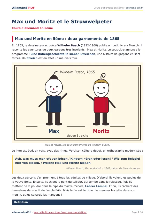 Cours « Max und Moritz et le Struwwelpeter » en PDF