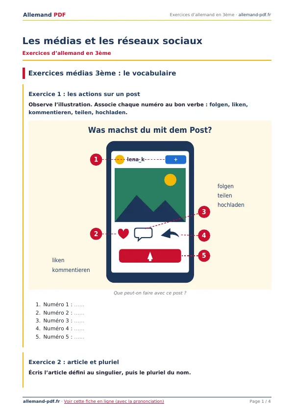 Exercices « Les médias et les réseaux sociaux » en PDF